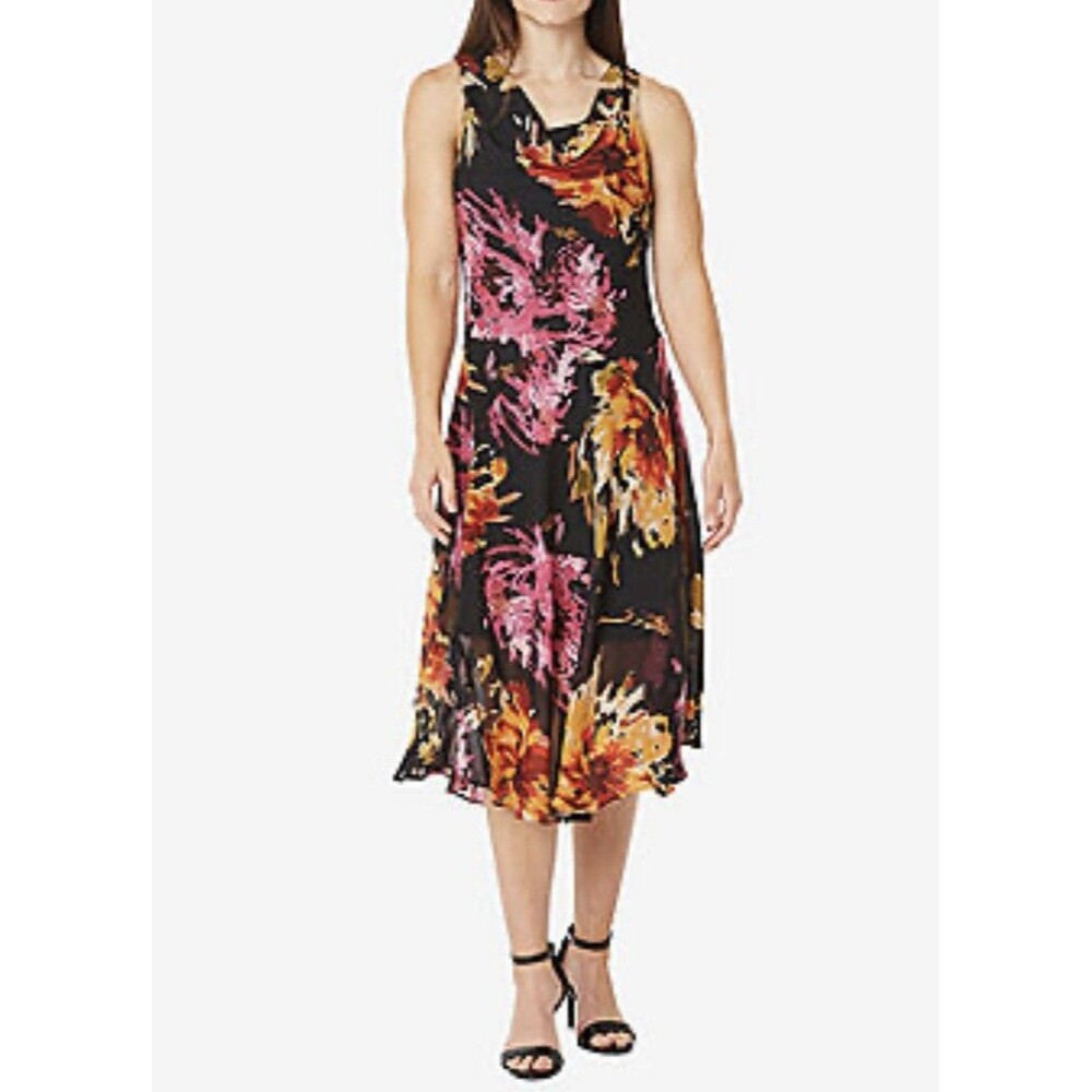 Robbie Bee Floral Midi Dress NWT Size 6 Cowl Neck Cocktail Wedding Guest Chiffon